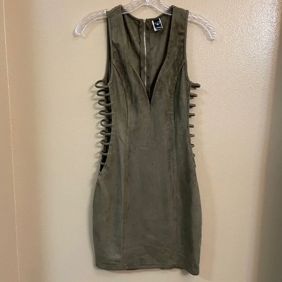 Windsor - Olive Suede Cutout Dress. - Picture 1 of 6